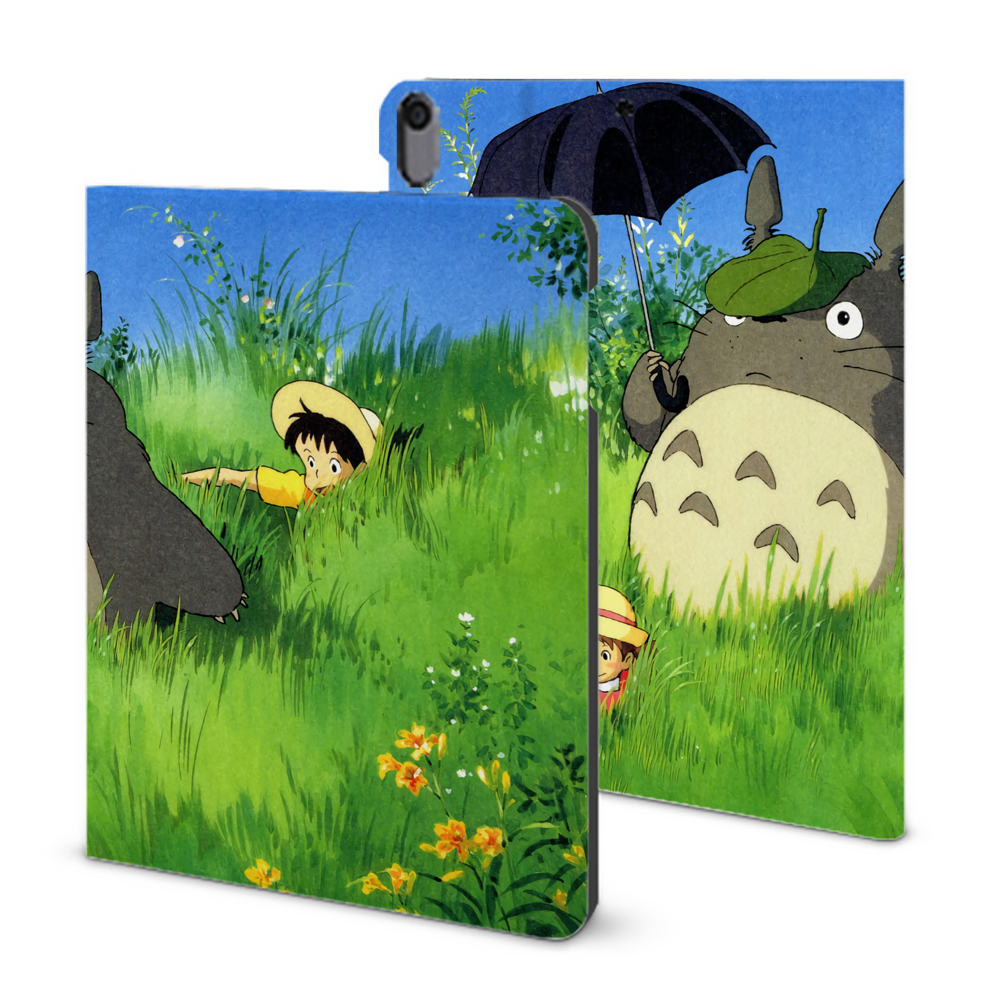 （画像用） となりのトトロ 草壁メイ 草壁サツキ My Neighbor Totoro Satsuki Kusakabe Mei Kusakabe IPad ケース ブック型 PUレザー TPU 耐衝撃 軽量 薄型 ペン収納なし 全面保護 IPad 各モデル対応